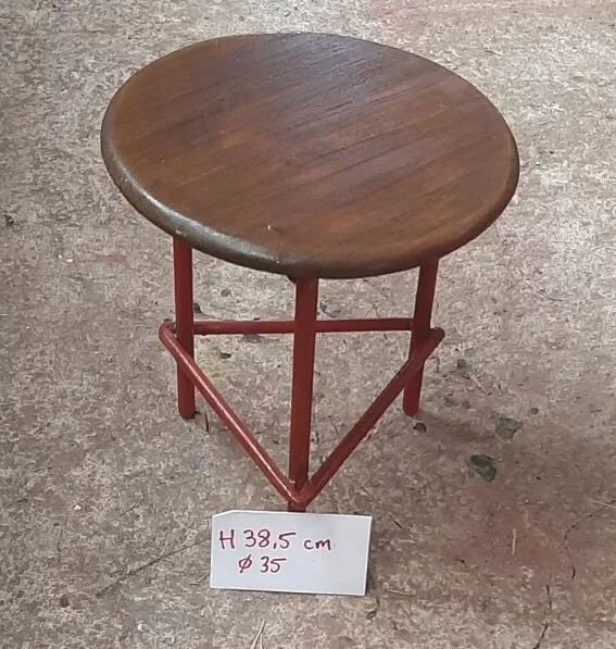 tabouret industriel Ou Petite Table style vintage bois et métal H38.5 Diam 35cm