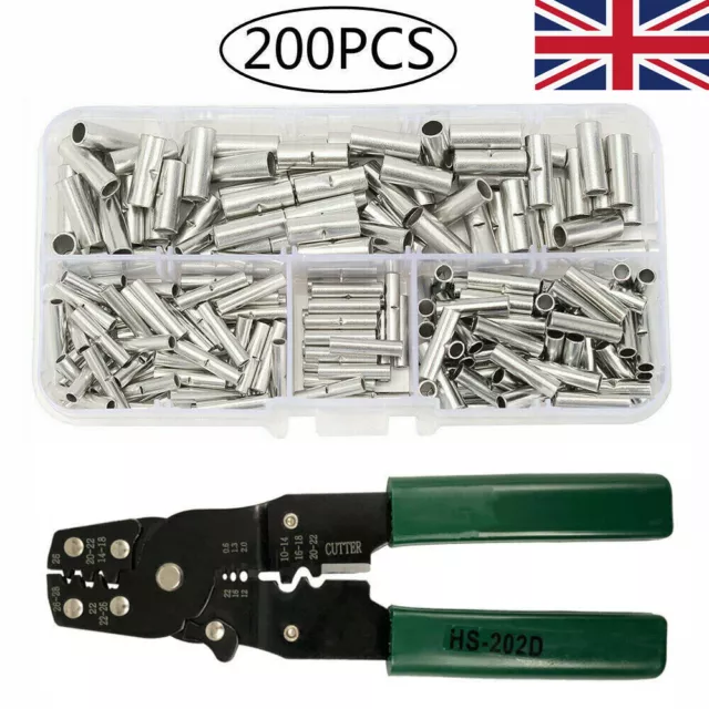 200PCS Copper Bare Wire Splice Terminals Uninsulated Ferrules Crimp Connectors