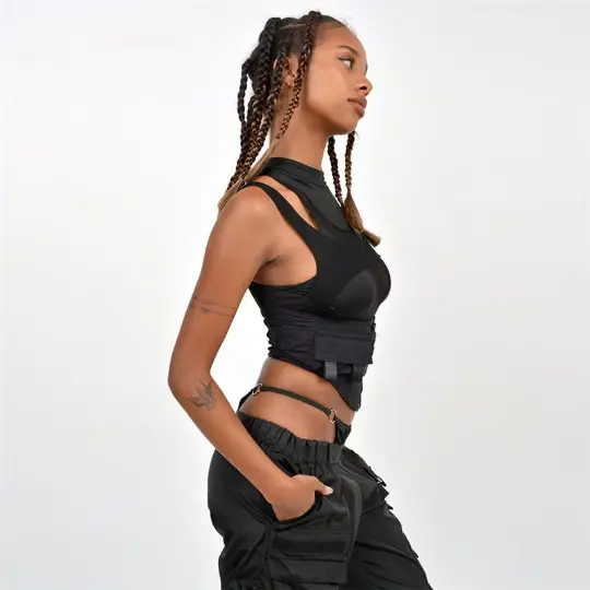 Women Frauen Techwear Body / Weste Tech Wear Top  Damen  Streetwear Cyberpunk 2