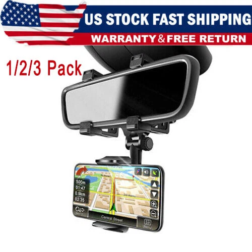 Universal 360 Rotation Car Rear View Mirror Mount Stand GPS Cell Phone Holder US