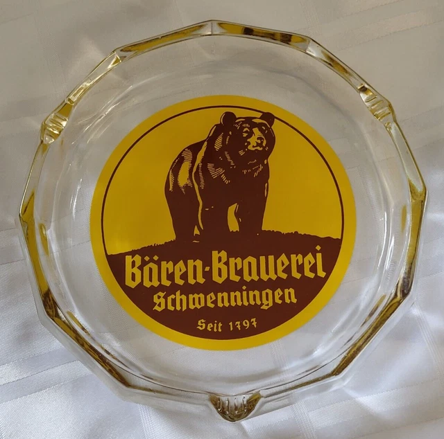Bärenbrauerei Schwenningen Glass Ashtray Barware Advertising German Vintage Bear