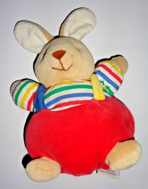 IB2/ DOUDOU PELUCHE VINTAGE NOUKIES LAPIN BOULE ROUGE BLEU JAUNE VERT grelot TBE