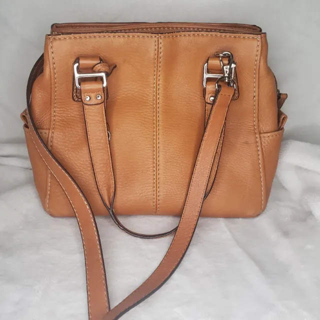 Fossil Light Brown Genuine Leather Hand Bag Purse Satchel Clean  W/Key
