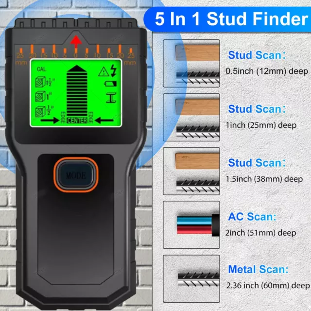 5 in 1 Electric Detector Wall Wood Metal Sensor Wire Stud Finder Cable Scanner