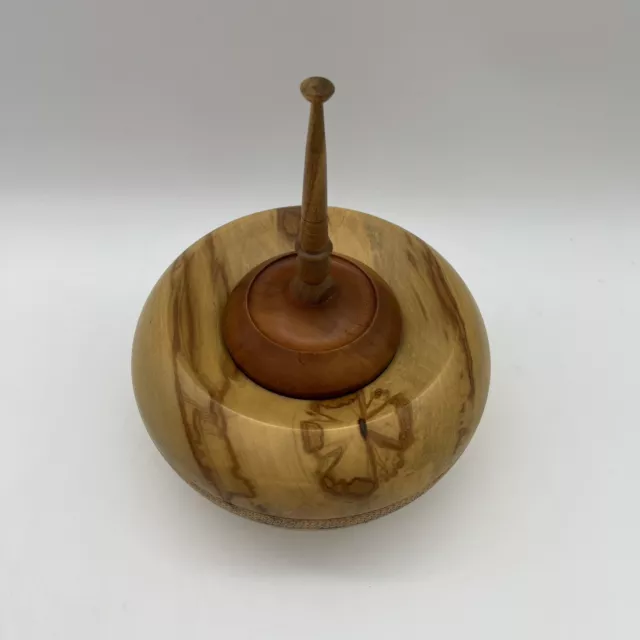 Hand Turned Wood Lidded Bowl Urn Sweet Gum and Cherry Signed 2010