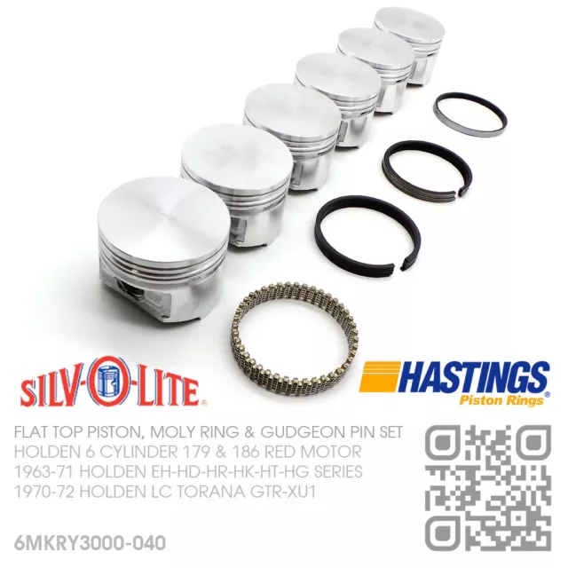 186+040" Flat Top Piston & Moly Ring Set 6 Cyl Red Motor [Holden Hr-Hk-Ht-Hg]