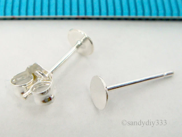 4x STERLNG SILVER 4mm FLAT GLUE ON BOARD POST EARRINGS with CLUTCHES #2266