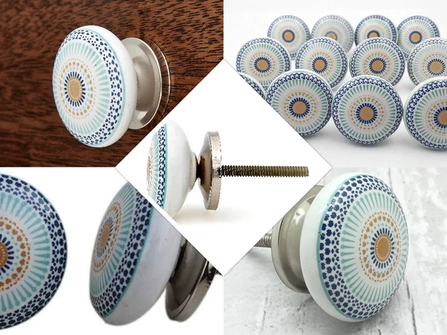 Céramique Boutons et Chrome Matériel pour Armoire Porte, Tiroir Tirer Norme Size