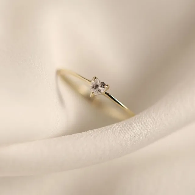 5 MM Romantic Heart Cut White Moissanite 10K Gold Minimalist Dainty Promise Ring