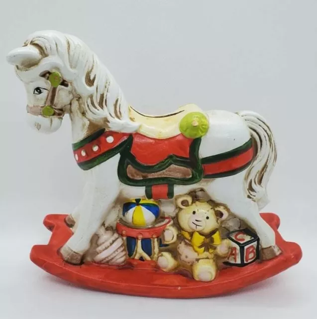 Vintage Enesco Rocking Horse Piggy Bank Ceramic 1981