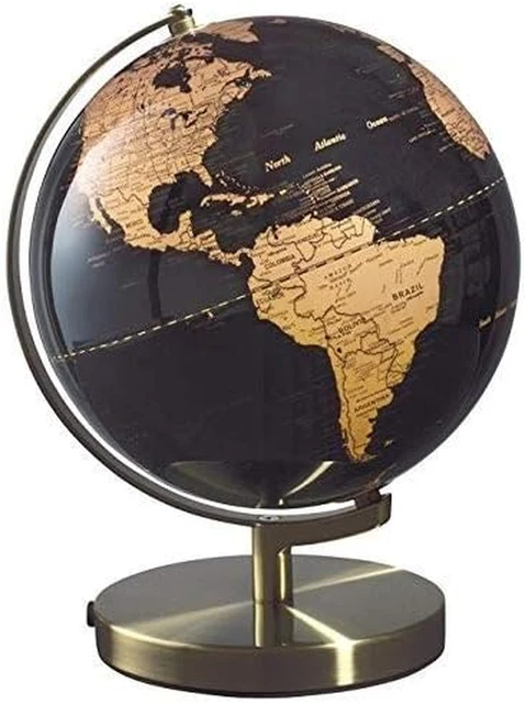 Mappamondo Su Ottone Stand Sfondo Nero 25 Cm E Base in Metallo