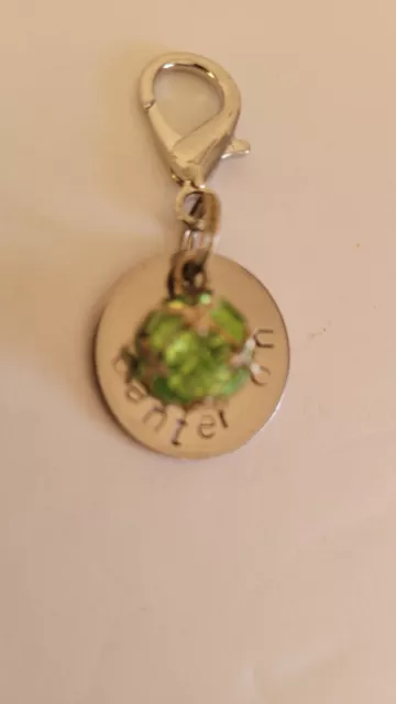 Silver Bridle Charm Hand Stamped with "canter on" with Peridot Rhinestone