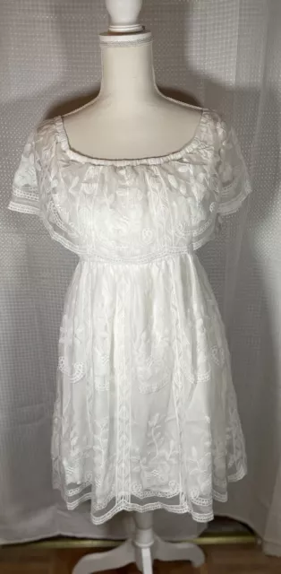 HOYISHION Womens Off The Shoulder Lace Mini Dress White Bridal Shower Size Small