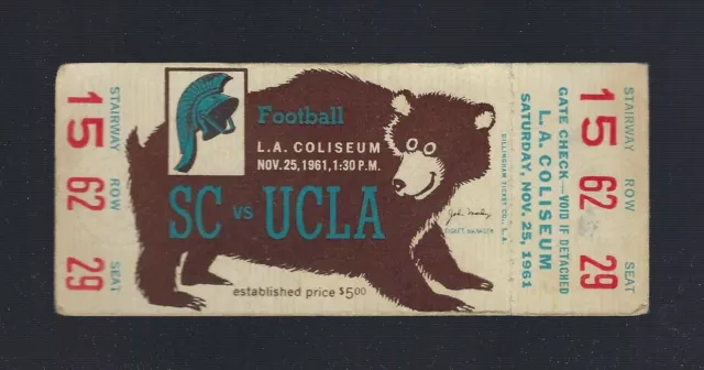 Vintage 1961 Ncaa Ucla Bruins @ Usc Trojans Football Full Unused Ticket