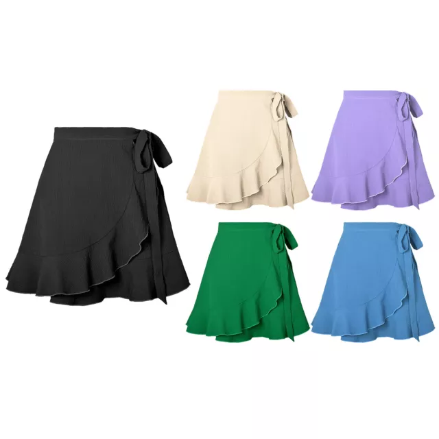 Women's Chiffon Ballet Dance Skirts Ruffle Gymnastics Tutu Skirts with Waist Tie