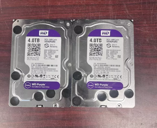 (Lot of 2) Western Digital Purple WD40PURX 4TB 5400RPM 64MB 6.0Gb SATA 3.5" #27
