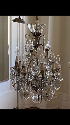 Louis XVI style 19th century brass Vintage Luxury crystal chandelier