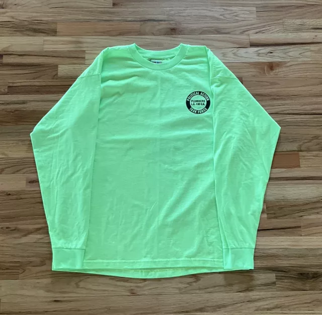 Chicago Plumbers Local 130 UA Hi Vis Neon Green Long Sleeve T Shirt Sz 2x Large