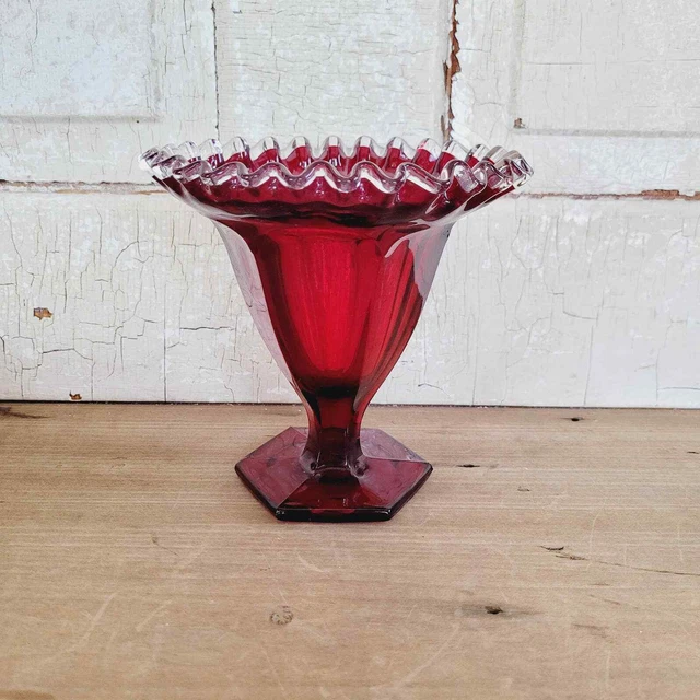 Rare Fenton Ruby Red Silver Crest 6" Pie Crust Crimp Vase