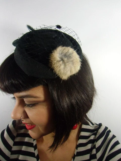 Mini Bibi Beige Avec Voilette Et Plumetis - Chapeau Rétro Vintage Pinup