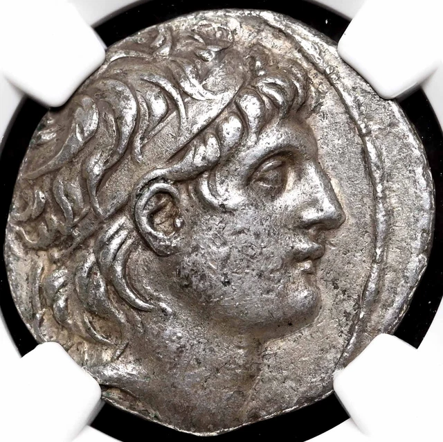 SELEUKID KINGDOM. Antiochos VII, 138-129 B.C. Silver Tetradrachm, NGC Ch VF SELEUKID KINGDOM. Antiochos VII, 138-129 B.C. Silver Tetradrachm, NGC Ch VF