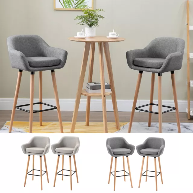 2 PCs Upholstered Fabric Bucket Seat Bar Stools w/ Solid Wood Legs Dining Room