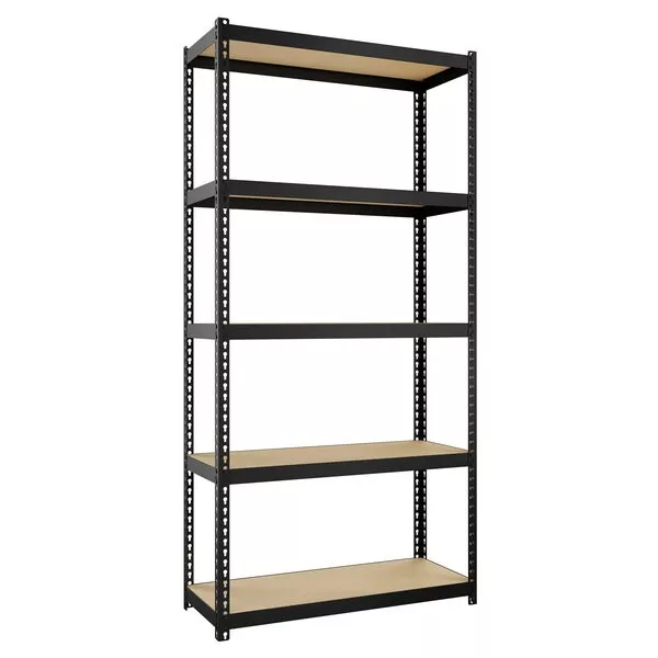 30" x 12" x 60" Black Five-Shelf Boltless Shelving Unit with Particleboard Deck