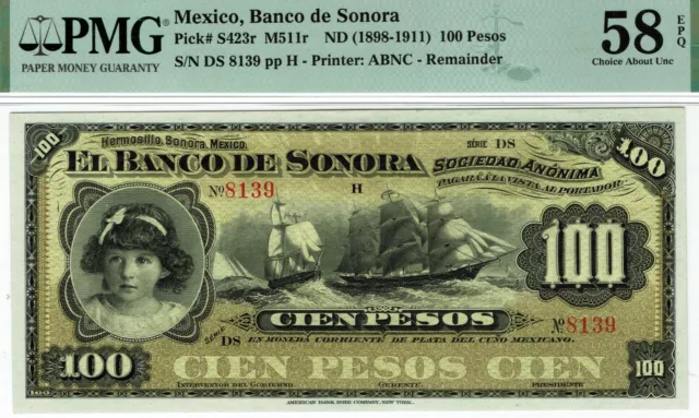 Mexico Banco de Sonora.  P-S423r.  PMG 58 EPQ Choice About Uncirculated.