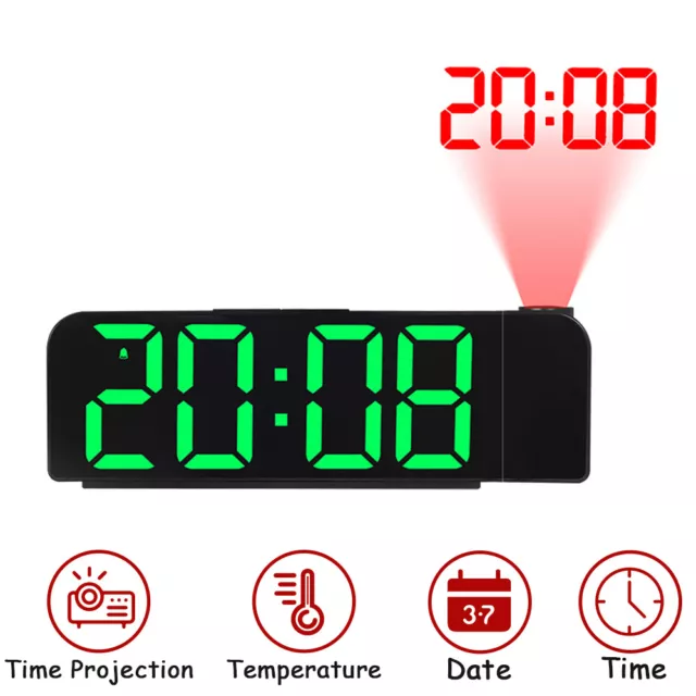 LED Digital Clock Time Projection Large Screen Alarm Clock Temperature Date 2