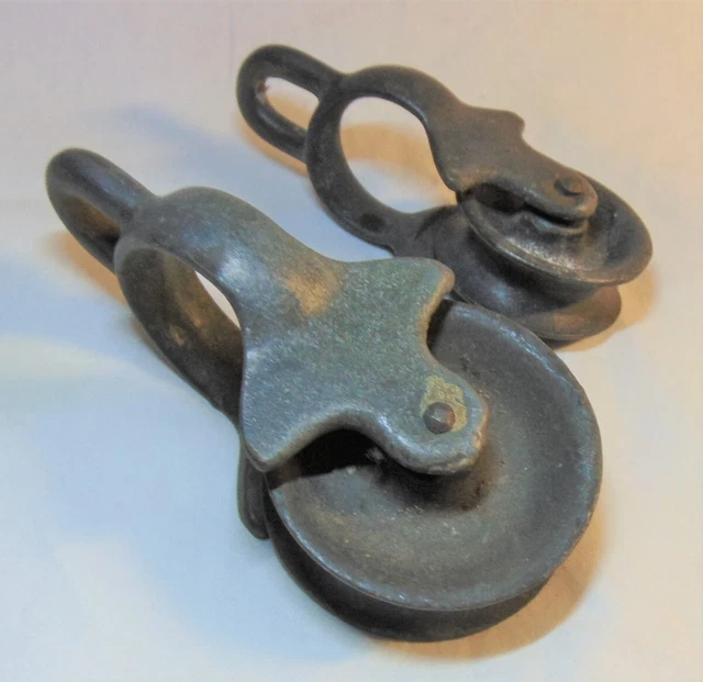 2  Vintage Cable Rope Galvanized Pulleys (2 1/2" & 1 3/4" )
