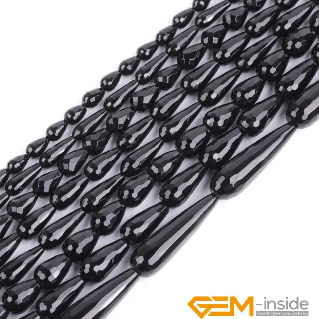 AAA Natural Black Agate Onyx Stone Teardrop Faceted Beads For Jewelry Making 15"