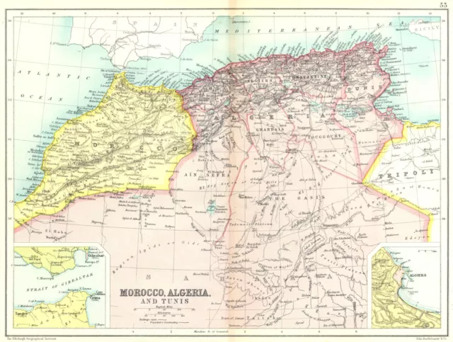 NORTH AFRICA MAHGREB. Morocco Algeria Tunisia; Gibraltar; Algiers 1909 old map