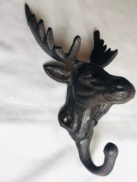 Cast Iron Bull MOOSE Head Wall Hook - Coat Hat Keys Robe Rustic Home Cabin Decor