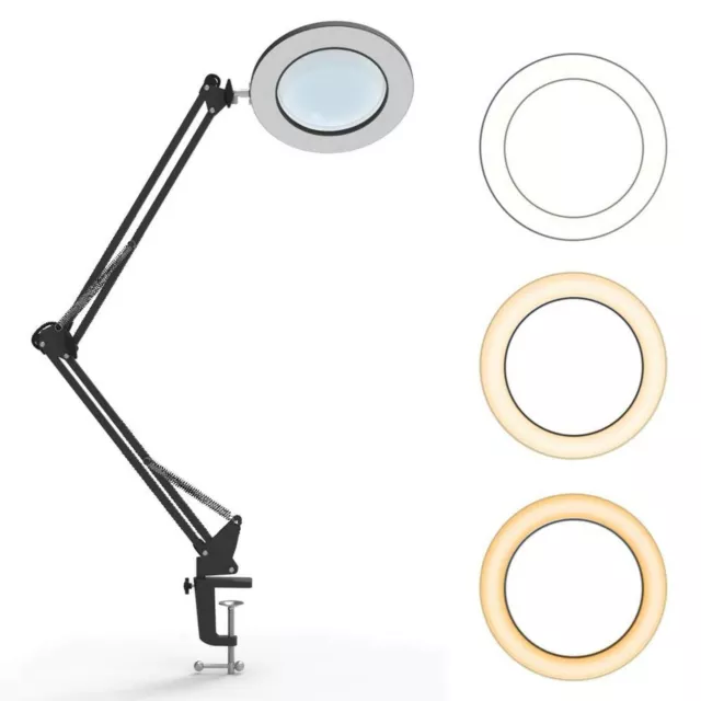 Stanz (TM) Magnifier CLAMP LAMP Magnifying LED 5X 4" 10cm Glass Metal Swing A...