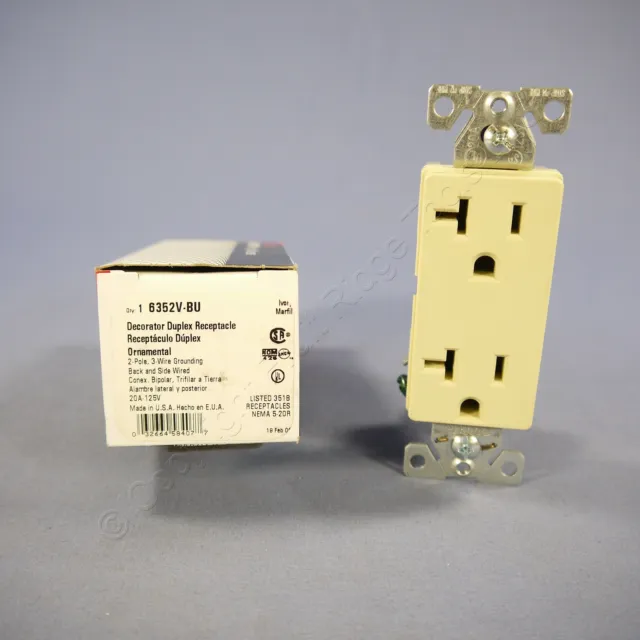 New Cooper Ivory COMMERCIAL Decorator Receptacle Duplex Outlet 5-20R 20A 6352V
