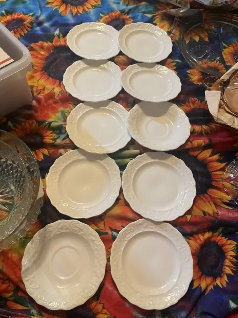 Pope Gosser Rose Point Salad Plate Set of 10 White Ivory VTG HAS Crazing