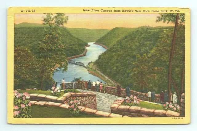 New River Canyon Hawk's Nest Rock State Park West Virginia WV Postcard