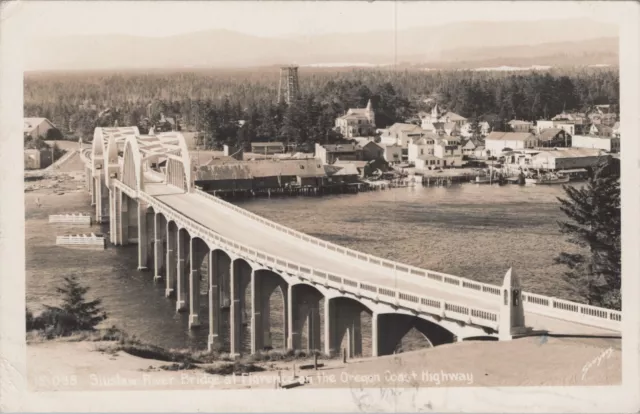 MR ALE RPPC 1944 Siuslaw River Bridge - Florence, Oregon City View Postcard 2349