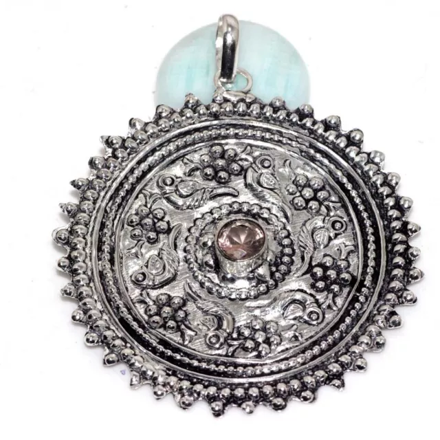 925 SILVER PLATED-MORGANITE Gemstone Handmade Ethnic Pendant Jewelry 2. ...