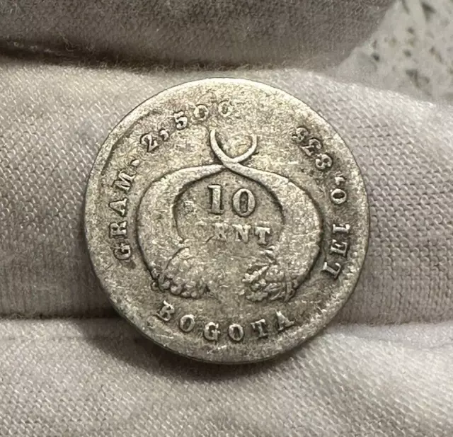 1879 Colombia 10 Centavos Silver - Free Shipping! B2522