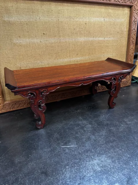 Chinese Antique Republic Period Huanghuali Wood Hand Carved Alter Table Desk