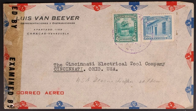 Mayfairstamps Venezuela 1940s to Cincinnati OH Censored WWII Airmail Cover aag_4