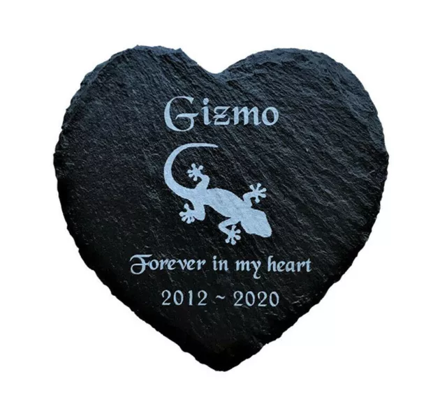 Personalised Engraved Slate Heart Pet Memorial Grave Marker Plaque Lizard Gecko