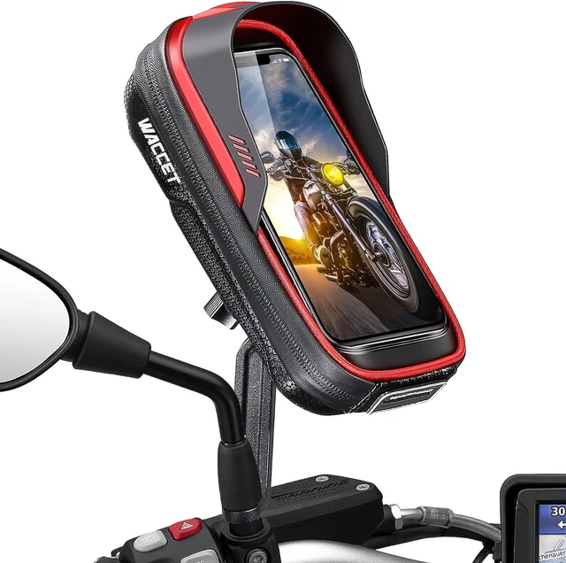 WACCET Porta Cellulare Moto, Supporto Telefono Moto per Specchietto Rosso