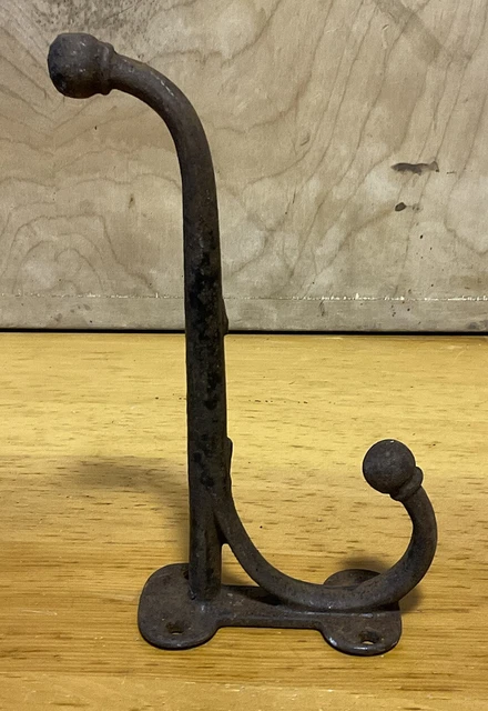Antique Old Coat Tack Harness Barn Hook 8" Rustic Primitive Black Paint EX+