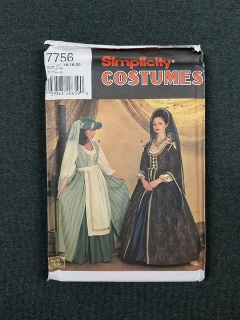 Simplicity Pattern #7756 ~ Renaissance Dress Gown Costume ~ Misses 16-20 ~ FF/UC