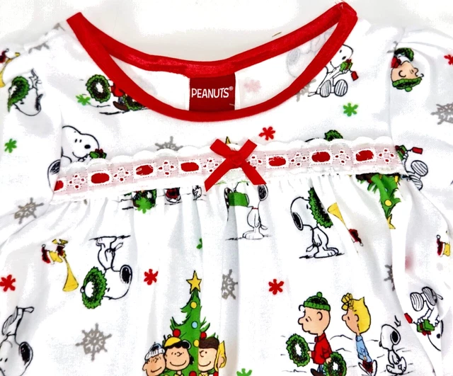 Christmas Nightgown Girls Size 3T Peanuts Family Sleep Pajamas Snoopy Lucy Linus