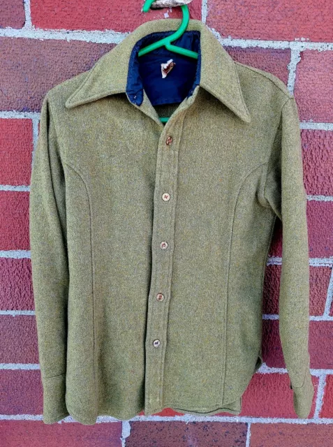 Vtg Fox Knapp Wool Mens Flannel small Rockabilly Plaid Shirt Jacket Shacket