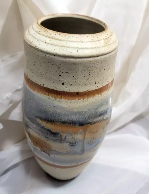 Nice Wagner Stoneware Art Pottery Thick & Tall Vase Ceramic Hand Painted Beauty
