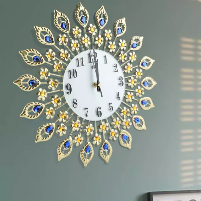 3D Modern Digital Wall Clock Luxury Crystal Flower-shaped Peacock Art Room Deco